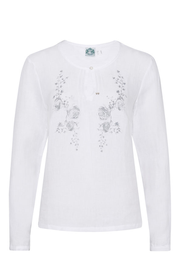 Trachtenbluse langarm weiß grau Winnie 009243 ~ 34