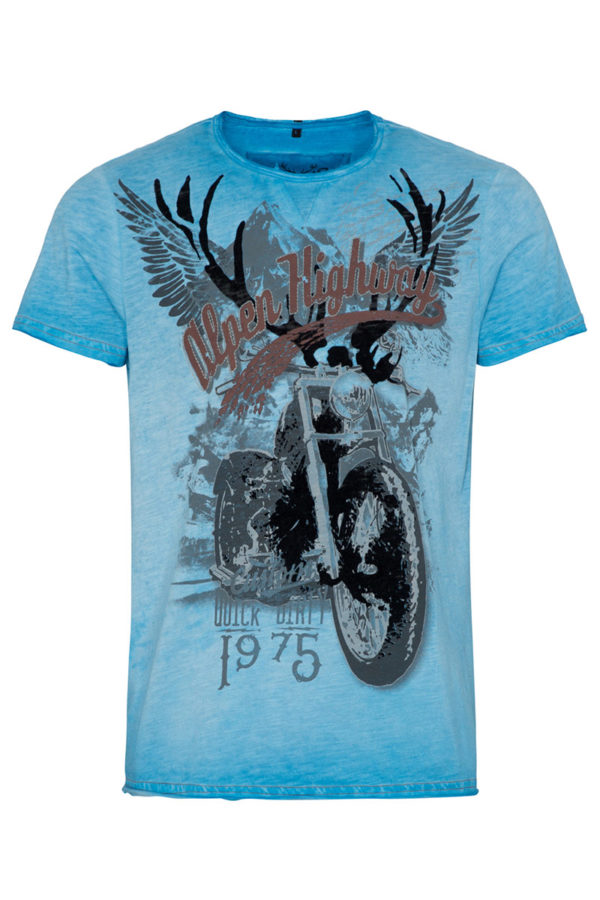 Trachtenshirt kurzarm blau bedruckt Till 009417 ~ S