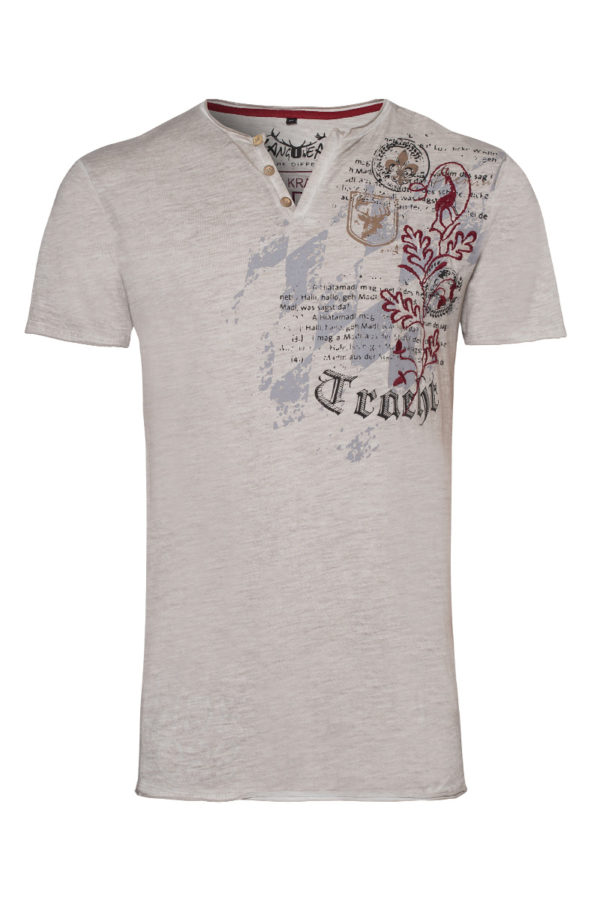 Trachtenshirt taupe mit Aufdruck und Stickerei Felix 006563 ~ S