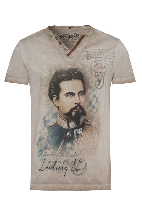 Trachtenshirt taupe mit König Ludwig Aufdruck 004316 ~ 3XL