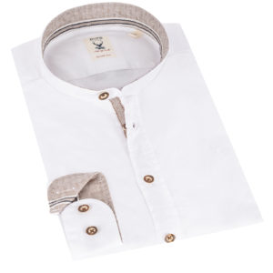Trachtenhemd extralang weiß braun 007090 - slimfit ~ L