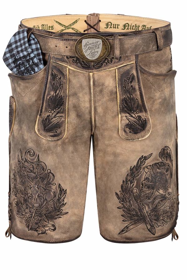 Lederhose kurz mit Gürtel graubraun antik Watzmann 015508 ~ 46