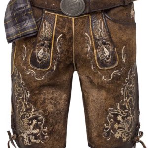Lederhose kurz mit Gürtel tabak-rustikal Sonntag 001241 ~ 48