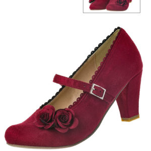 Pumps dunkelrot mit aufgesetzten Rosen 003877 ~ 36