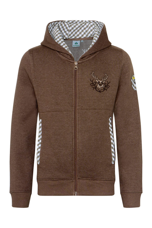 Kinder Kapuzen-Sweatjacke braun mit Hirschstickerei Ben 013487 ~ 104