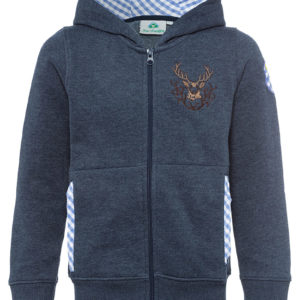 Kinder Kapuzen-Sweatjacke jeansblau mit Hirschstickerei Ruben 001579 ~ 104