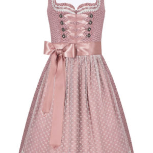 Mini Dirndl 60cm altrosa gemustert mit weißer Spitzenschürze 007027 ~ 42