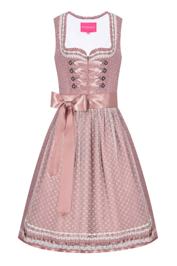Mini Dirndl 60cm altrosa gemustert mit weißer Spitzenschürze 007027 ~ 42
