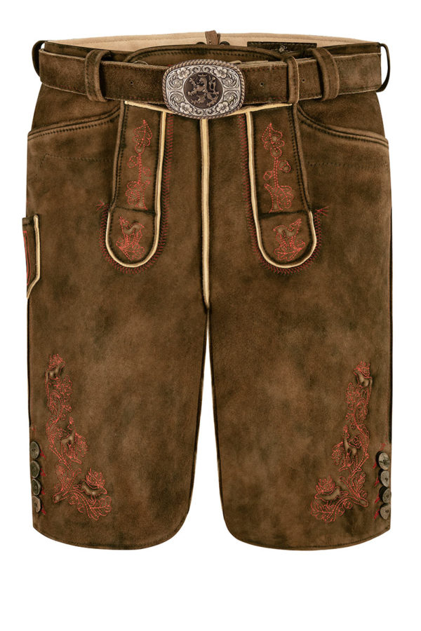 Lederhose kurz mit Gürtel braun rot SSV Jahn 016744 ~ 102