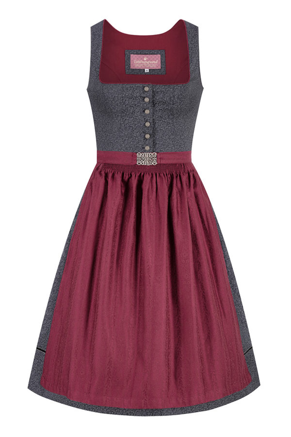 Midi Dirndl 65 cm anthrazit dunkelrot Manu 014677 ~ 32