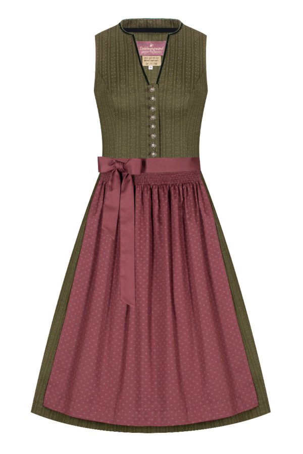 Midi Dirndl 65cm oliv rosenholz gemustert Luise 007343 - limitiert ~ 32