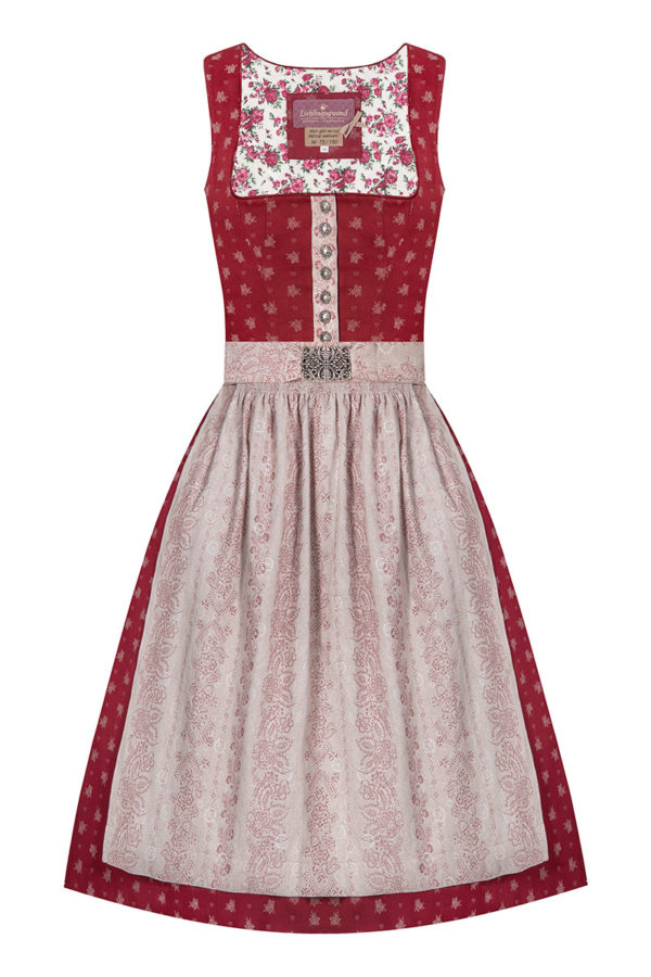 Midi Dirndl 70cm rot beige Babett 004698 - limitiert ~ 32