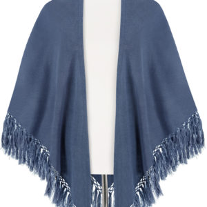 Poncho rauchblau mit Fransen 009913 ~ blau