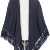 Poncho dunkelblau mit Fransen 009914 ~ dunkelblau