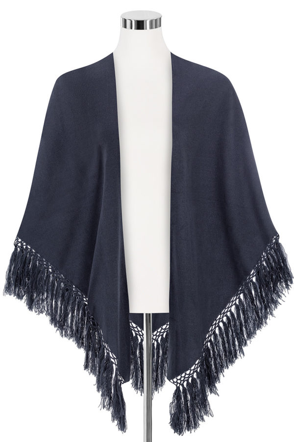 Poncho dunkelblau mit Fransen 009914 ~ dunkelblau