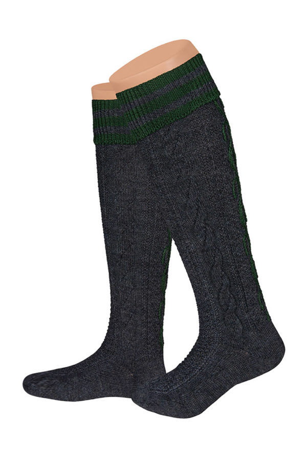 Trachtensocken lang anthrazit grün Merinowolle 005547 ~ 40-41
