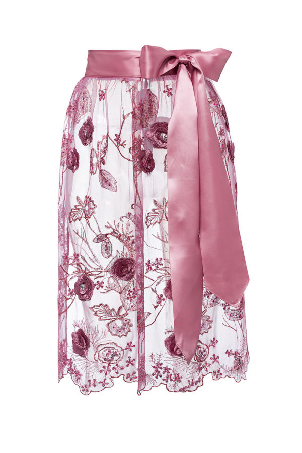 Dirndlschürze midi 70cm altrosa mit Blütenstickerei Anja 003172 ~ L