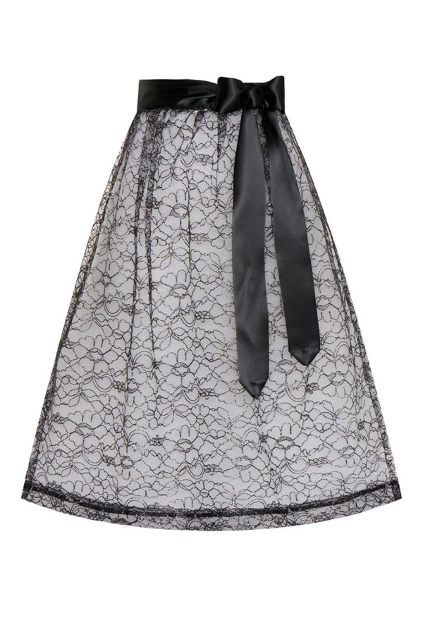 Dirndlschürze Spitze midi 65 cm schwarz geblümt metallic 014109 ~ L