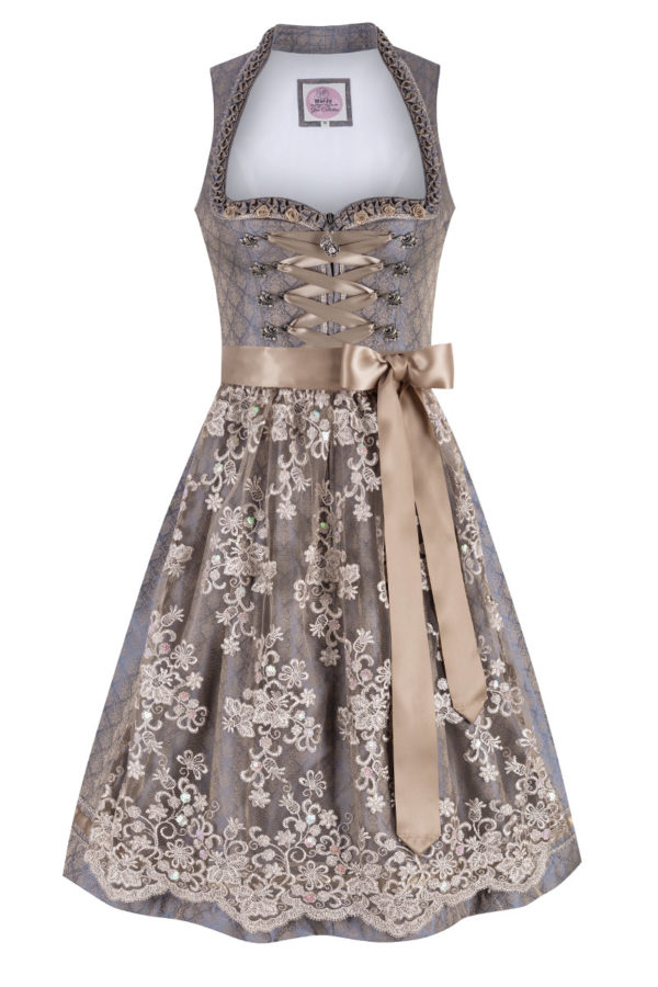 Midi Dirndl 65 cm blau taupe Vera 009044 ~ 32