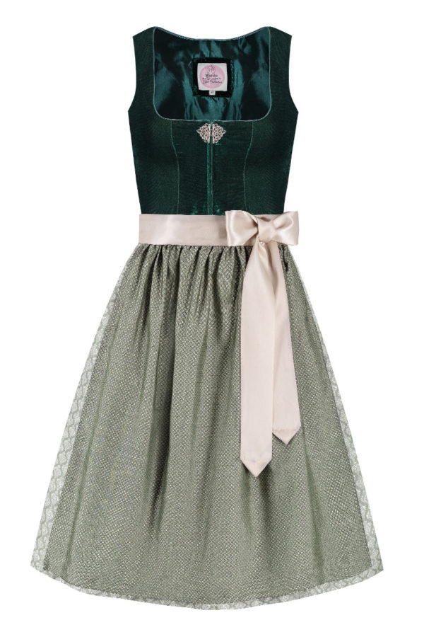 Midi Dirndl 65 cm dunkelgrün hellgrün Samt Greta 013914 ~ 32