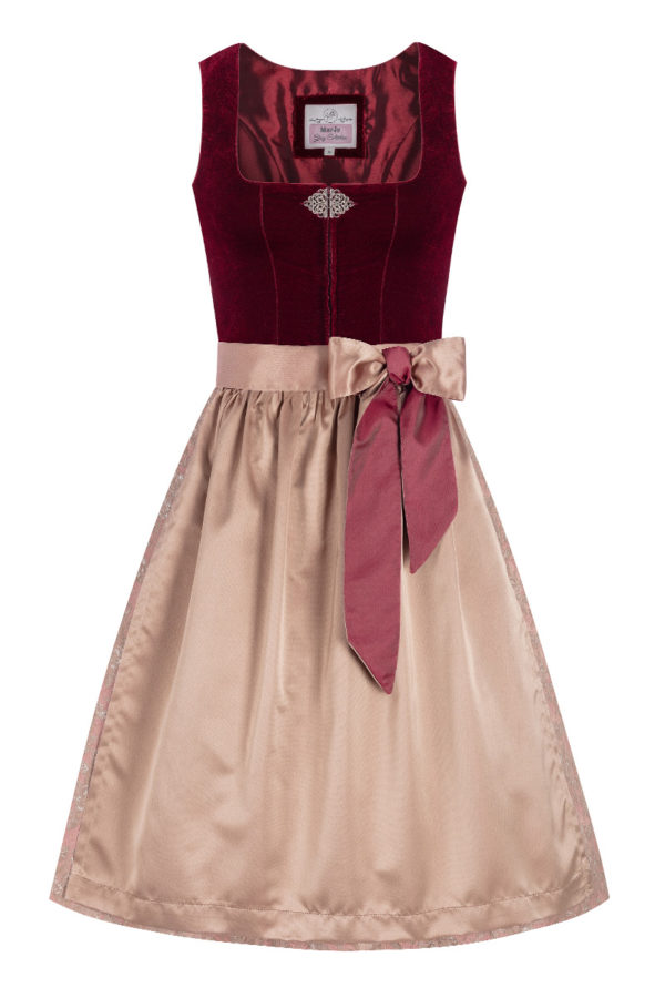 Midi Dirndl 65 cm dunkelrot taupe Samt Greta 013913 ~ 32