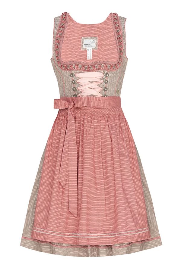 Mini Dirndl 55cm taupe koralle gepunktet Dana 006169 ~ 32