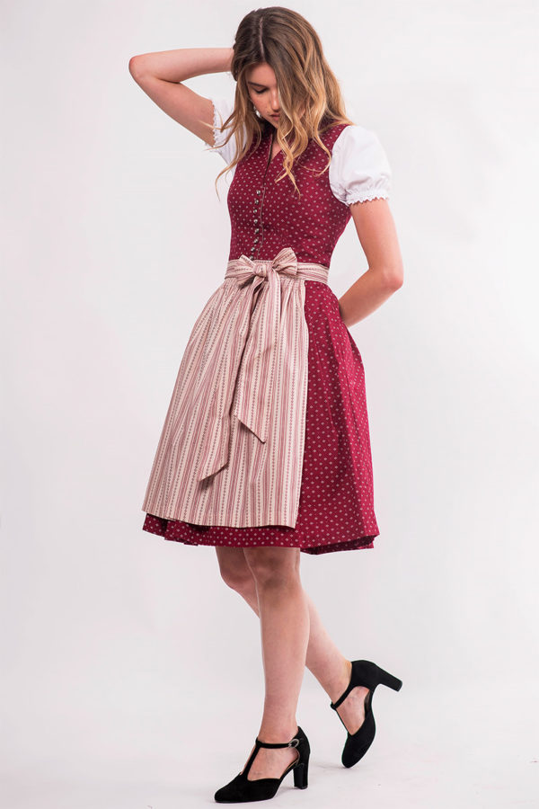 Mini Dirndl 60 cm dunkelrot creme Valentina 009058 ~ 30
