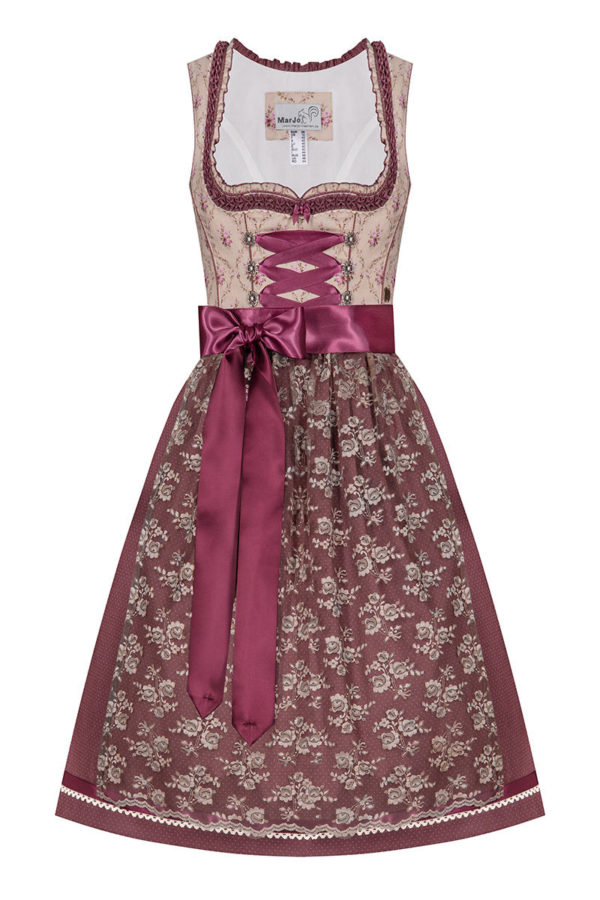 Mini Dirndl 60cm beige geblümt rosenholz Bulda 004729 ~ 34