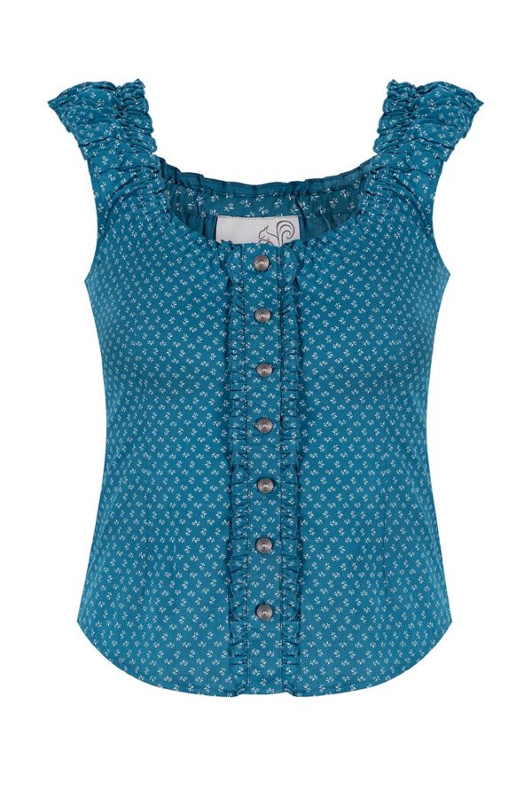 Trachtenbluse kurzarm blau gemustert Darina-Maren 009298 ~ 32