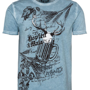 Trachtenshirt kurzarm hellblau 'Hopfen & Malz' 007626 ~ S