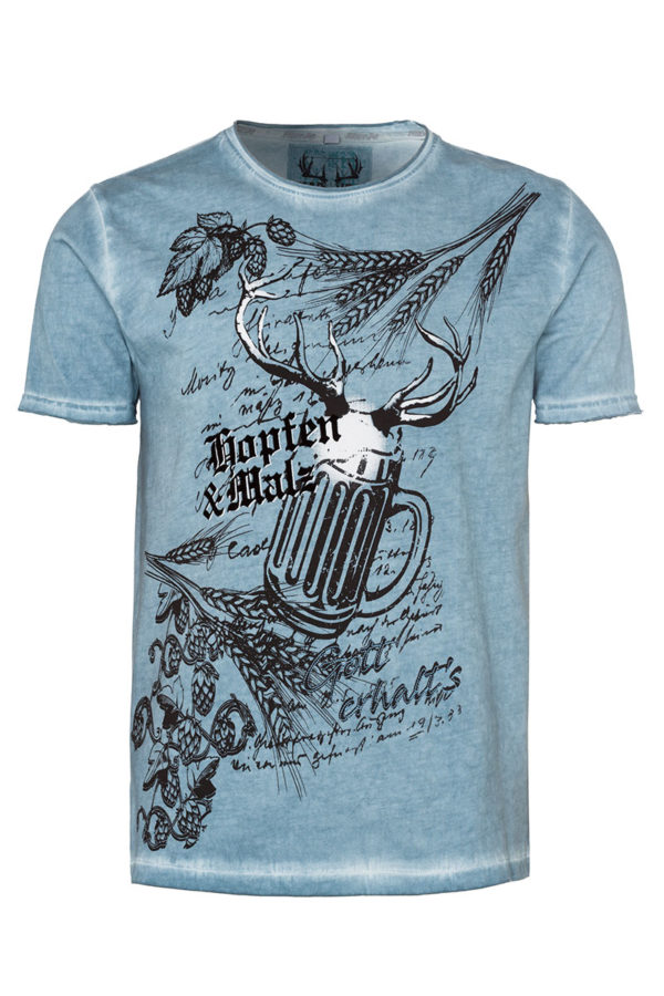 Trachtenshirt kurzarm hellblau 'Hopfen & Malz' 007626 ~ S