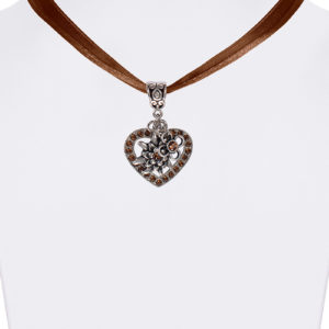Collier mit Herzanhänger & Edelweiß 102293 ~ braun