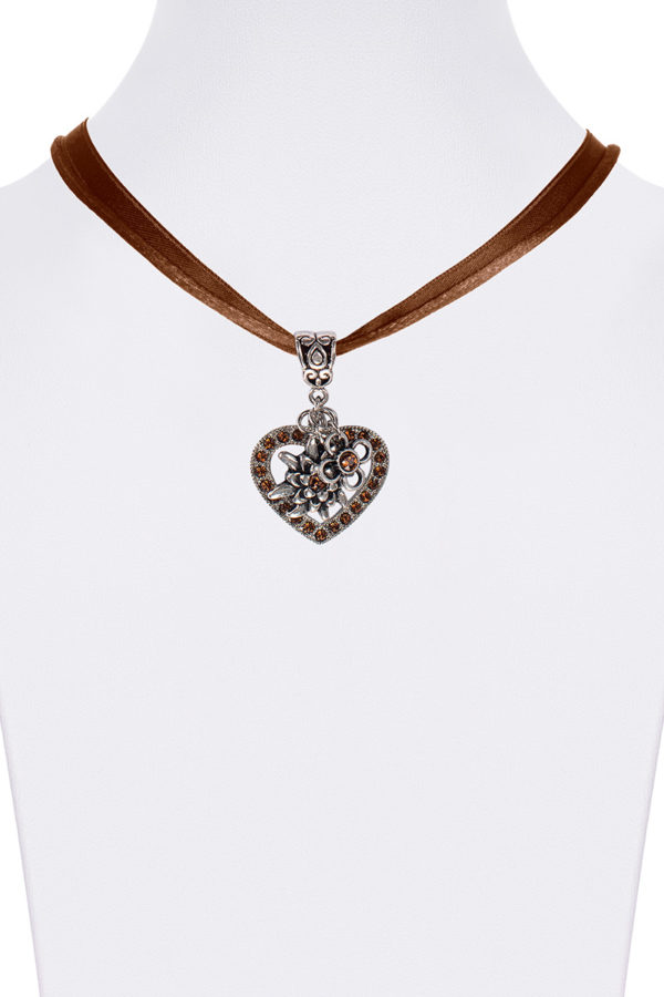 Collier mit Herzanhänger & Edelweiß 102293 ~ braun