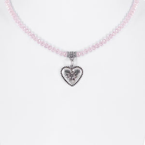 Collier verschiedenfarbig mit Glasperlen und Herzanhänger 011505 ~ altrosa