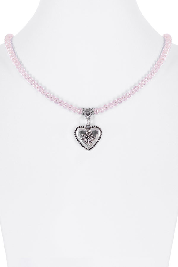Collier verschiedenfarbig mit Glasperlen und Herzanhänger 011505 ~ altrosa