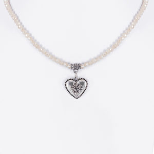 Collier verschiedenfarbig mit Glasperlen und Herzanhänger 011505 ~ creme