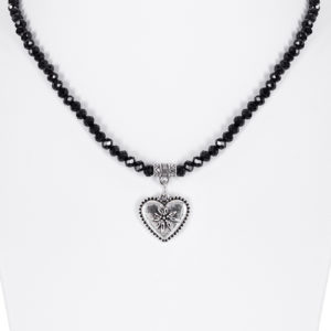 Collier verschiedenfarbig mit Glasperlen und Herzanhänger 011505 ~ hellblau