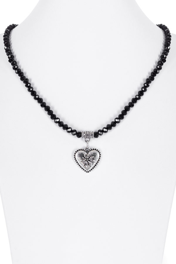 Collier verschiedenfarbig mit Glasperlen und Herzanhänger 011505 ~ hellblau