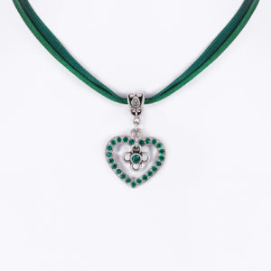 Collier verschiedenfarbig mit Herzanhänger und Satinband 005703 ~ dunkelgrün