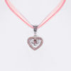 Collier verschiedenfarbig mit Herzanhänger und Satinband 005703 ~ rosa