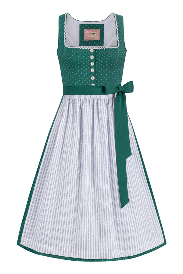 Dirndl lang 85 cm dunkelgrün weiß Melinda 014670 ~ 36