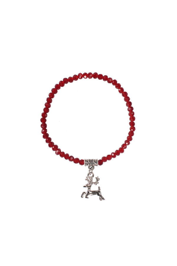 Kristallarmband mit Hirsch-Anhänger verschiedenfarbig 008464 ~ dunkelrot