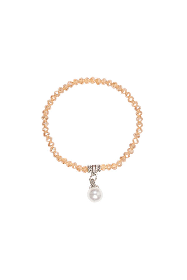 Kristallarmband mit Perlen-Anhänger verschiedenfarbig 008466 ~ beige