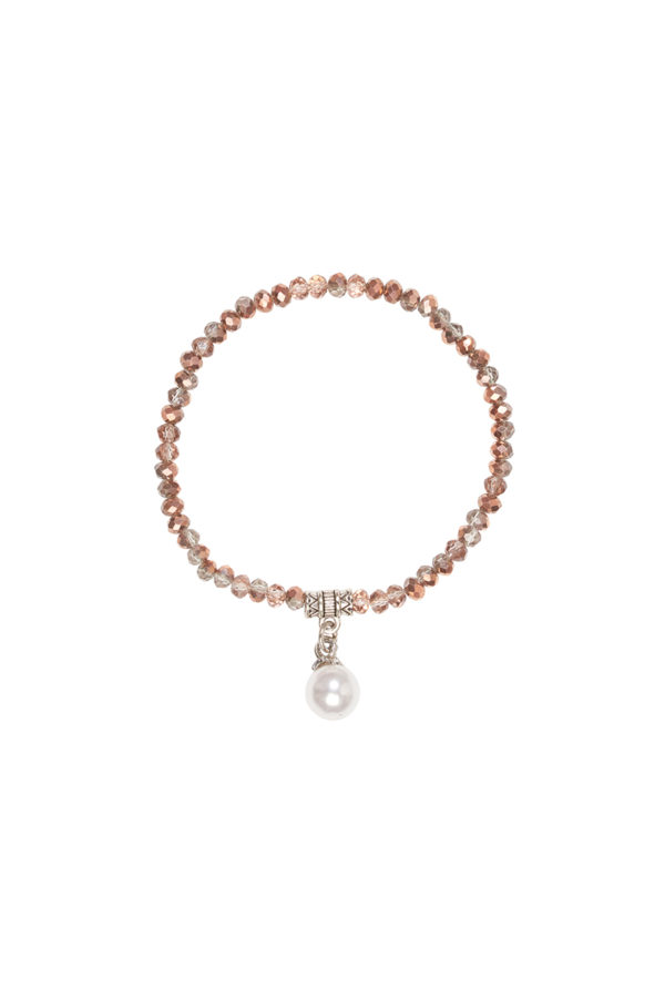 Kristallarmband mit Perlen-Anhänger verschiedenfarbig 008466 ~ taupe