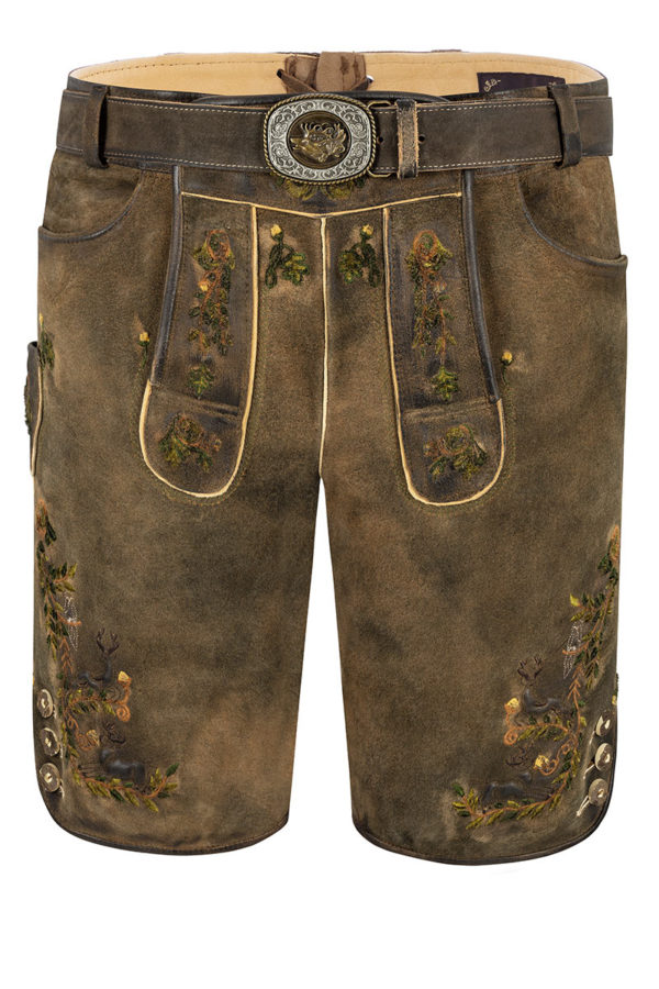 Lederhose (große Größen) kurz mit Gürtel braun grün Chris 015052 ~ 29