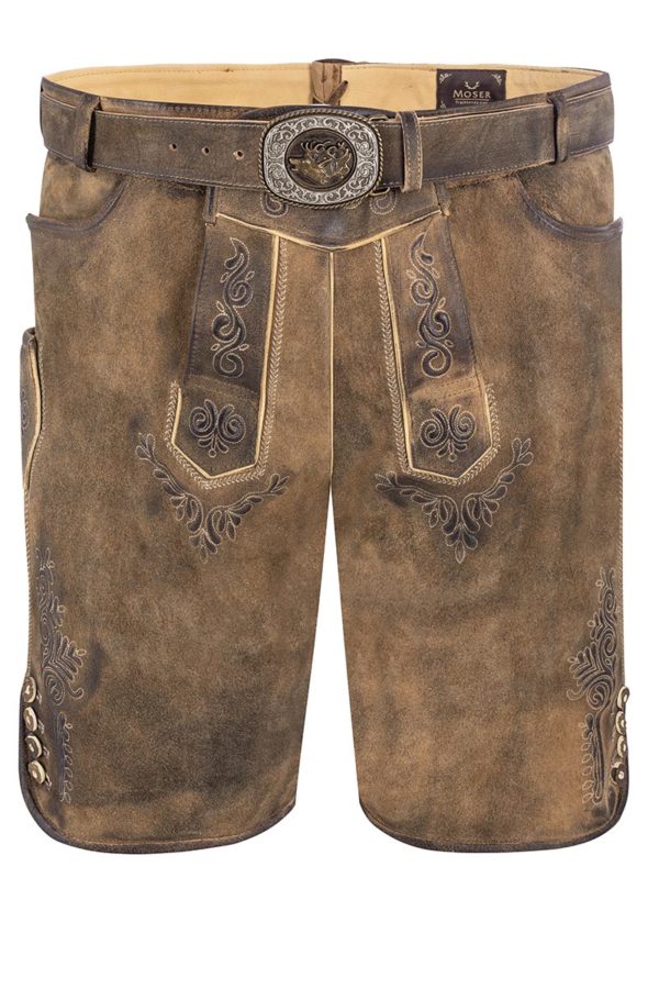 Lederhose (große Größen) kurz mit Gürtel braun antik Alexander 015051 ~ 29