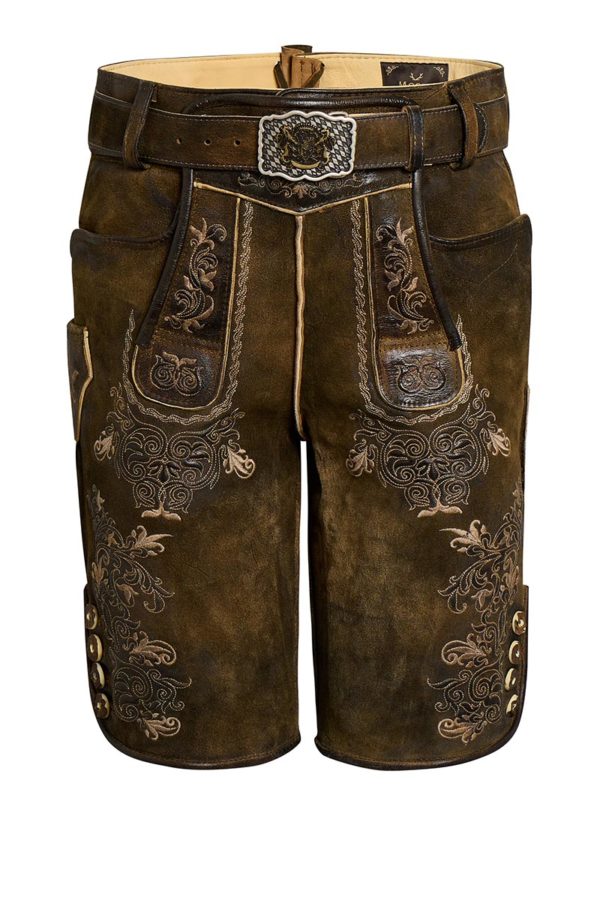 Lederhose kurz mit Gürtel braun antik Benedikt 007692 ~ 48