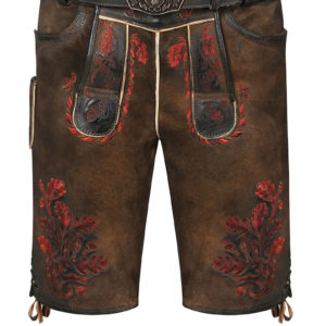 Lederhose kurz mit Gürtel braun rot bestickt SSV Jahn Regensburg 009809 ~ 110