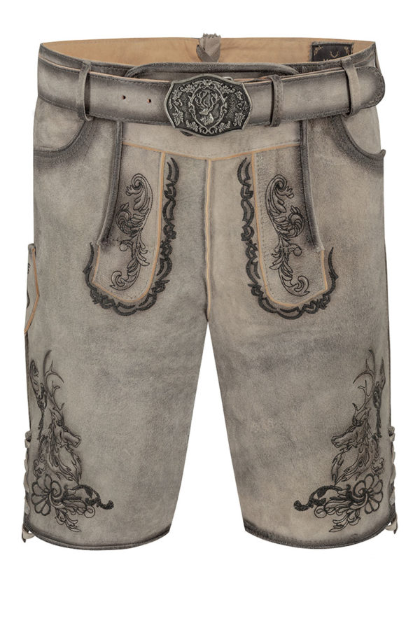 Lederhose kurz mit Gürtel grau Luis 015663 ~ 44