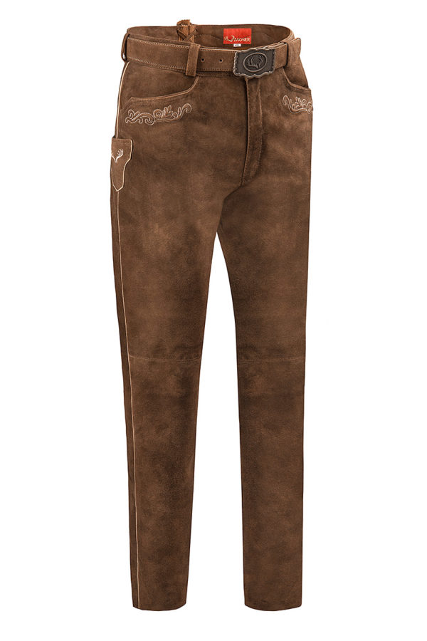 Lederhose lang mit Gürtel mittelbraun Paul 110809 ~ 60
